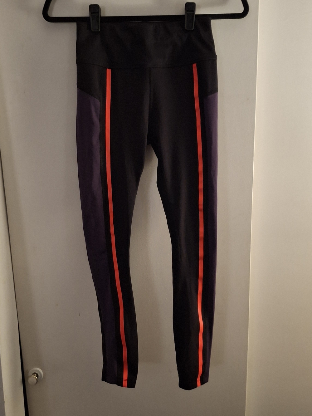 Avia Women's Black Active Leggings With Purple And Orange Stripes
